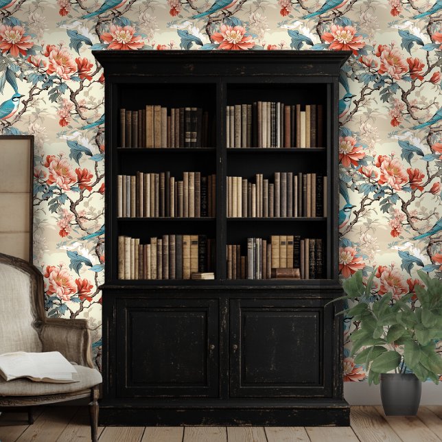 Pink and Blue Chinoiserie Style Floral Wallpaper (Creator Uploaded)