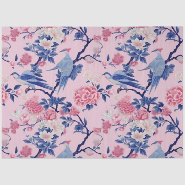 Pink and Blue Chinoserie Series Design 1 Tissue Paper (Front)