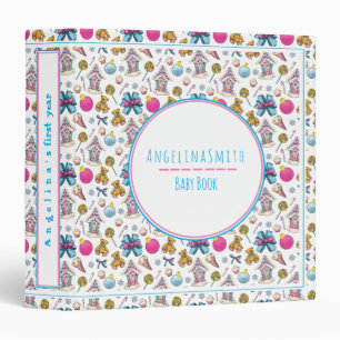 Pink And Blue Christmas Pattern Girl Baby Book Binder