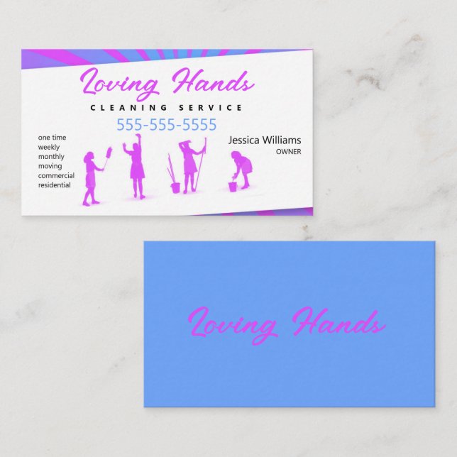 Pink and Blue Cleaning Service Business Card (Front/Back)