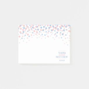 Pink and blue confetti wedding post it notes