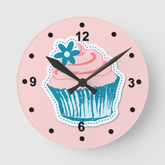 Pink and Blue Cupcake Wall Clock (Front)