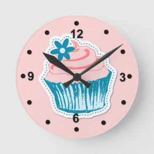 Pink and Blue Cupcake Wall Clock