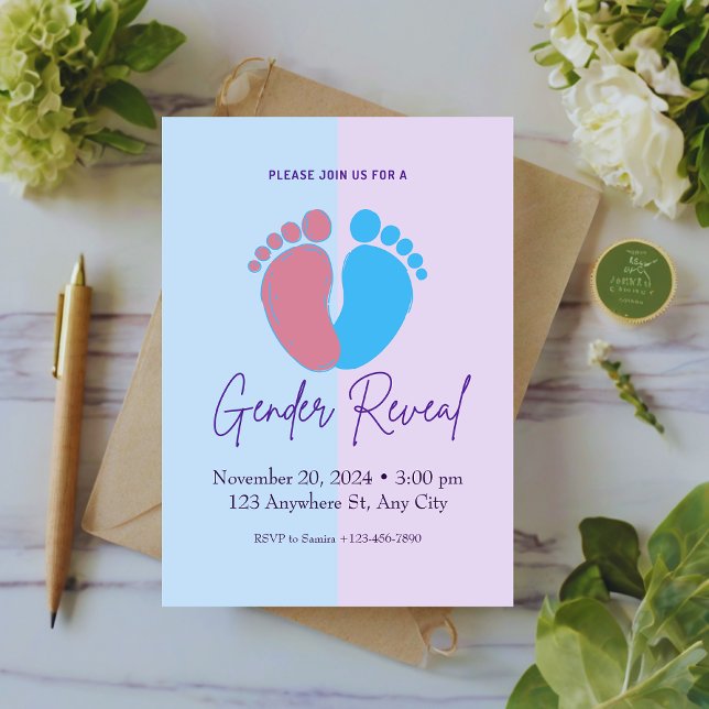 Pink And Blue Cute Gender Reveal Invitation  (Creator Uploaded)