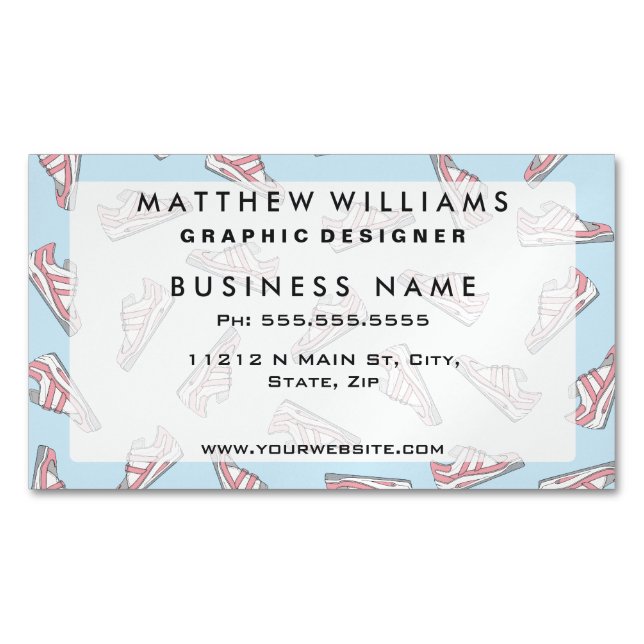 Pink and Blue Cute Sneakers Pattern Magnetic Business Card (Front)