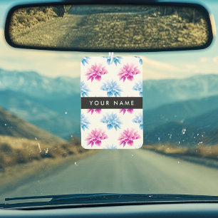 Pink and Blue Dahlia, Floral Pattern, Your Name Air Freshener