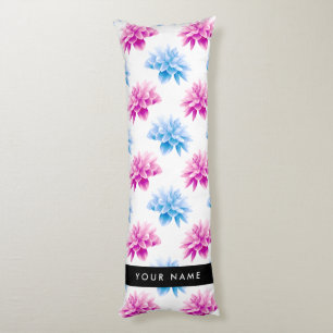 Pink and Blue Dahlia, Floral Pattern, Your Name Body Pillow