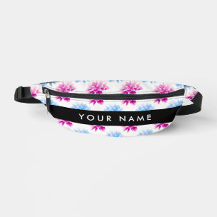 Pink and Blue Dahlia, Floral Pattern, Your Name Fanny Pack