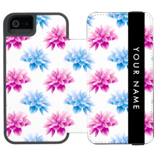 Pink and Blue Dahlia, Floral Pattern, Your Name Incipio Watson™ iPhone 5 Wallet Case