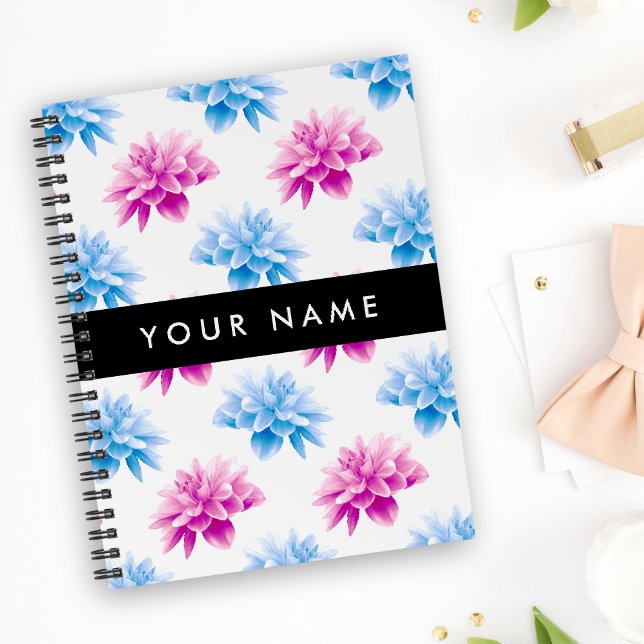 Pink and Blue Dahlia, Floral Pattern, Your Name Planner (Creator Uploaded)