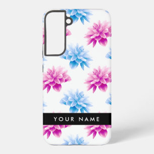Pink and Blue Dahlia, Floral Pattern, Your Name Samsung Galaxy Case