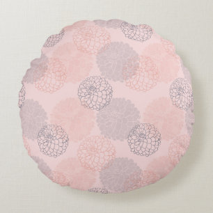 Pink and Blue Dahlias Round Throw Pillow