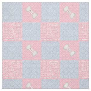 Pink and Blue Damask Patchwork with Name Fabric