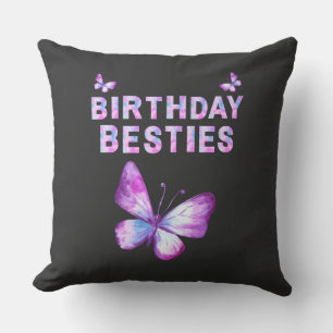 Pink and blue design birthday besties Throw Pillow