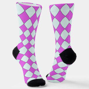 Pink and blue diamond pattern socks