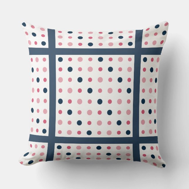Pink and Blue Dots Throw Pillow (Front)