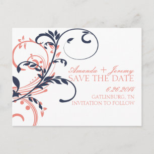 Pink and Blue Double Floral Save The Date Announcement Postcard