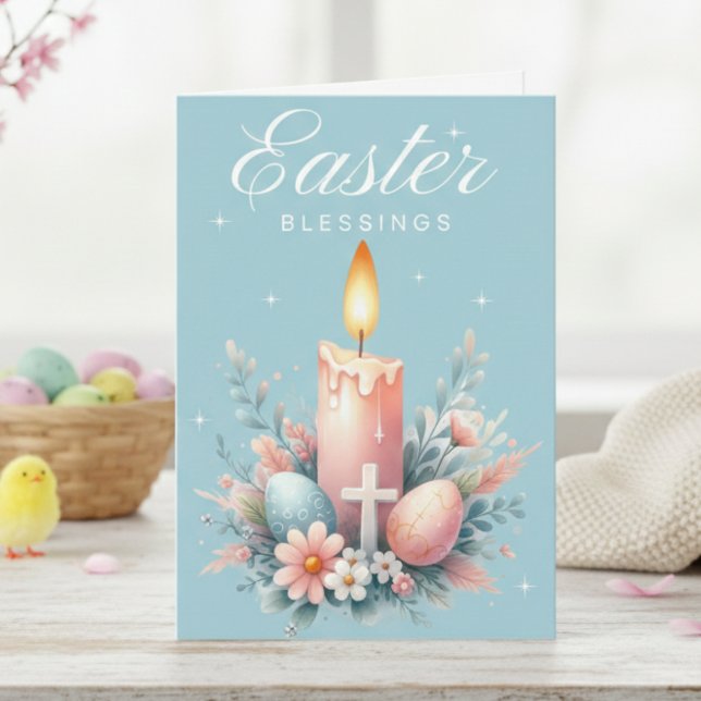 Pink And Blue Easter Blessings Christian Easter Holiday Card (Pink And Blue Easter Blessings Christian Easter Holiday Card)