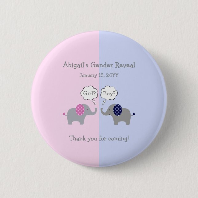 Pink and Blue Elephant Gender Reveal Baby Shower B 2 Inch Round Button (Front)