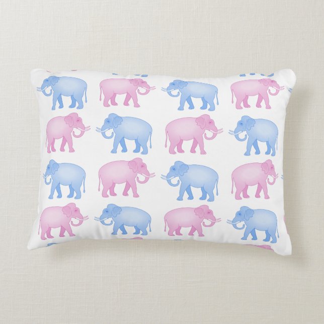 Pink and Blue Elephants Gender Reveal Accent Pillow (Back)