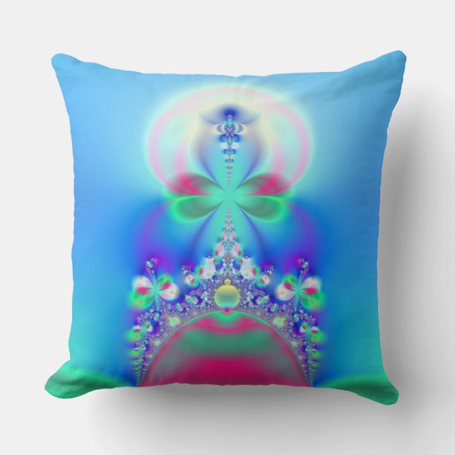 Pink and Blue Fairy Crown Fractal Art Throw Pillow (Front)