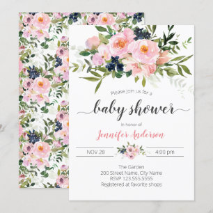 Pink and Blue Floral Baby Shower Invitation