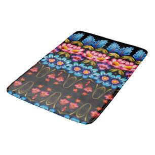 Pink and blue floral bath mat