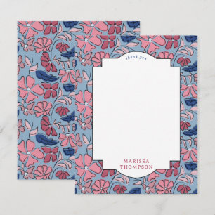 Pink and Blue Floral Block Print Boy Birthday Thank You Card