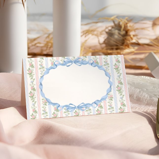 Pink and Blue Floral Bow Baby Shower Place Card (Creator Uploaded)