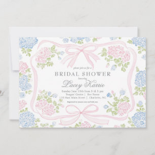 Pink and blue Floral Bridal Shower Invitation,  Invitation