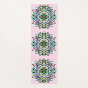 Pink and Blue Floral Butterfly Mandala  Yoga Mat