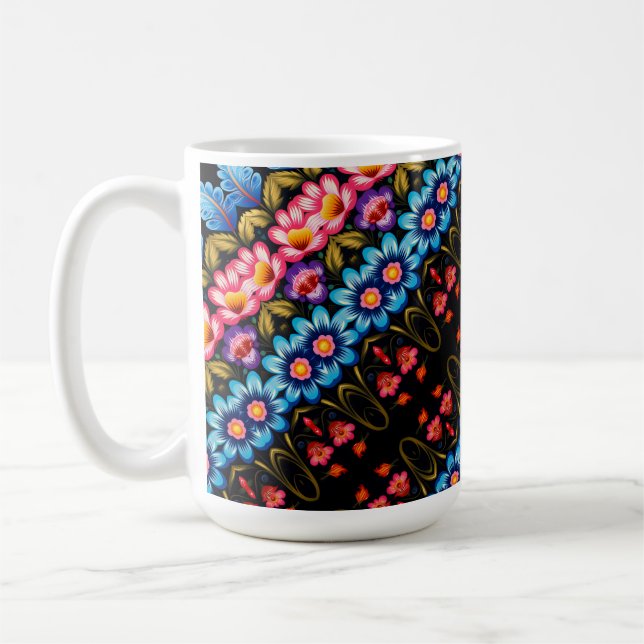 Pink and blue floral coffee mug (Left)