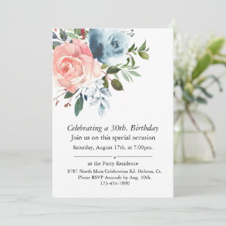 Pink and Blue Floral Customizable Birthday  Invitation