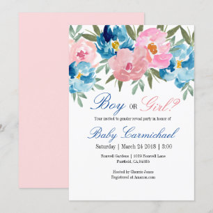 Pink and blue floral gender reveal party invite