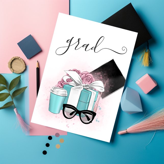 Pink and Blue Floral Girl Graduation Party Invitation (Creator Uploaded)