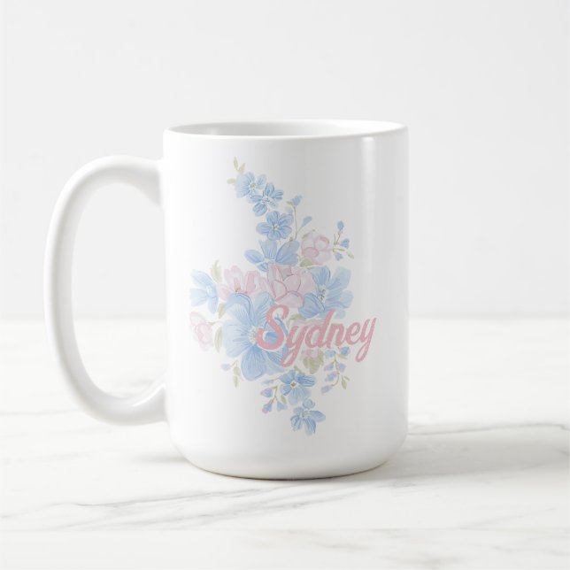 Pink and Blue Floral Grandmillennial | Name Coffee Mug (Left)