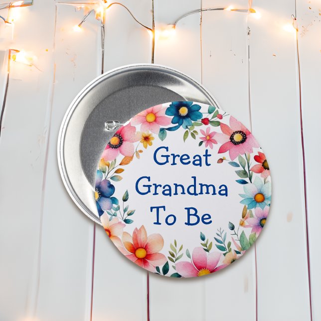 Pink and Blue Floral Great Grandma Baby Shower 3 Inch Round Button (Creator Uploaded)