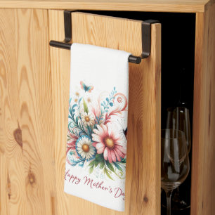 Pink and blue floral Happy Mother's Day Kitchen Towel