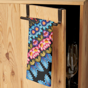 Pink and blue floral kitchen towel