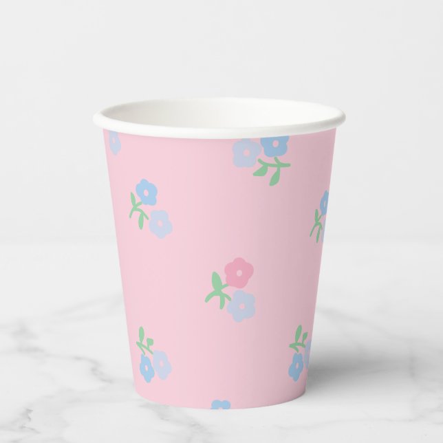 Pink and Blue Floral Paper Cups (Front)