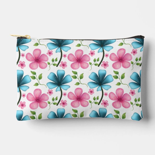 Pink and blue floral pattern  accessory pouch (Front)