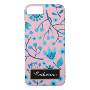 Pink and Blue Floral Pattern Personalized iPhone 8/7 Case