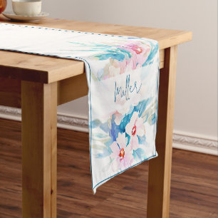 Pink and blue floral personalized medium table runner