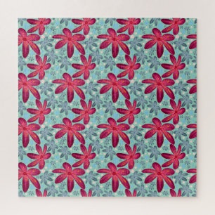 Pink and Blue Floral Seamless Pattern Jigsaw Puzzle