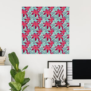 Pink and Blue Floral Seamless Pattern Poster