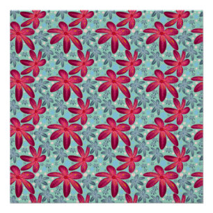 Pink and Blue Floral Seamless Pattern Poster