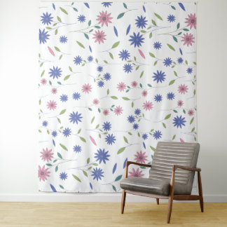Pink and Blue Floral Seamless Pattern Tapestry
