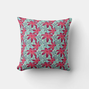 Pink and Blue Floral Seamless Pattern Throw Pillow