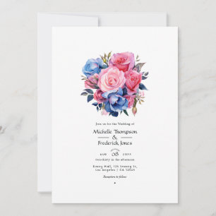 Pink and Blue Floral Wedding Invitation