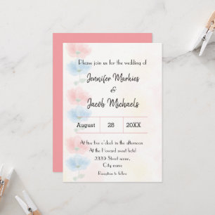 Pink and blue floral wedding invitation
